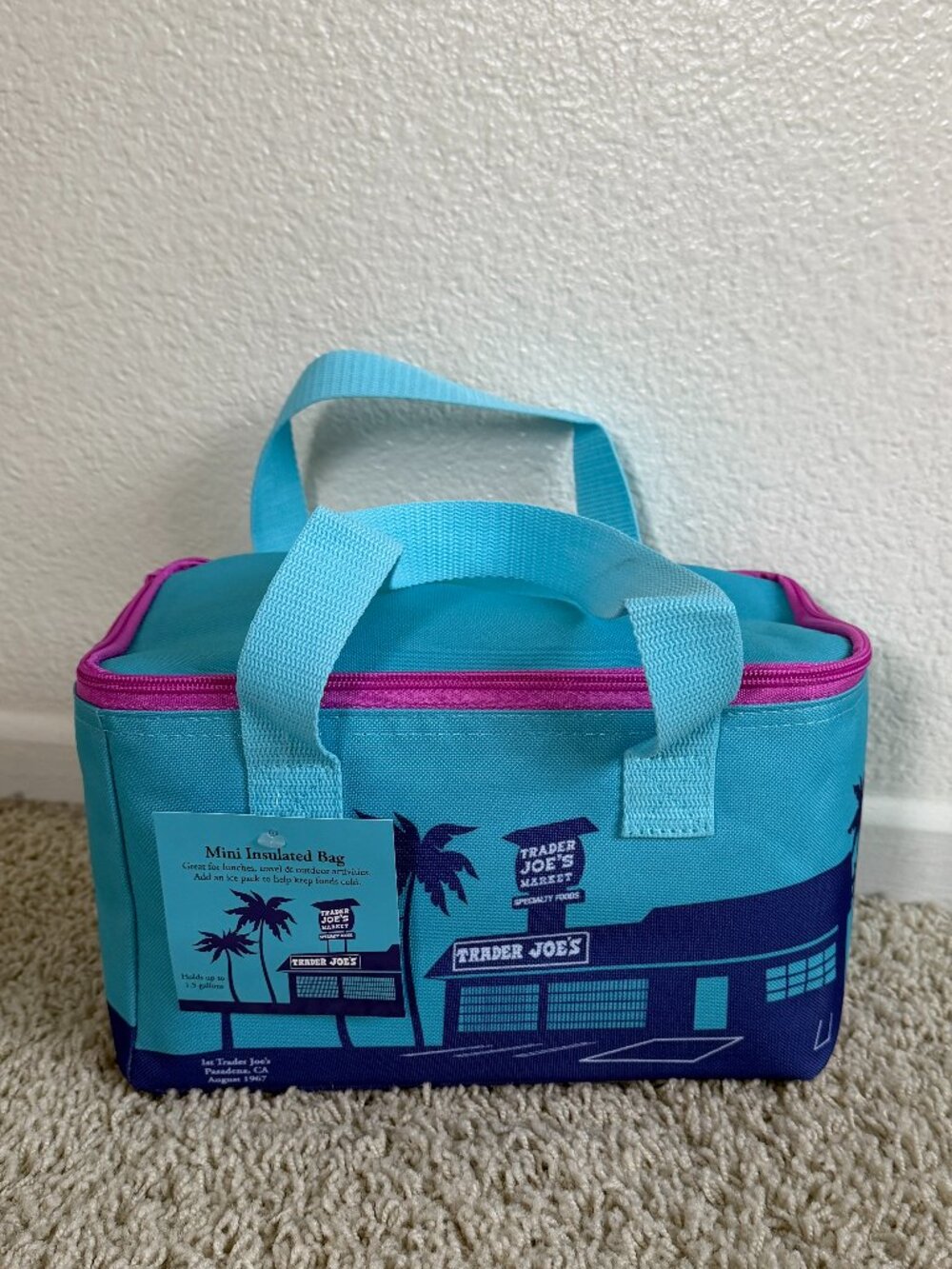 Trader Joe's Insulated Mini Cooler Lunch Bag Blue Pink NWT